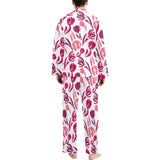 pink sketch tulip pattern Men's Long Pajama Set