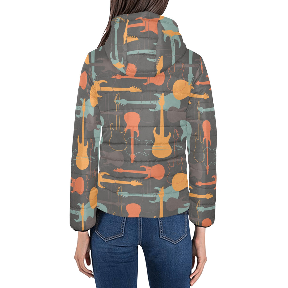 electric guitars pattern Women's Padded Hooded Jacket