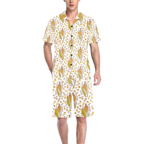 Corn Pattern Print Design 02 Men's V-Neck Short Pajama Set