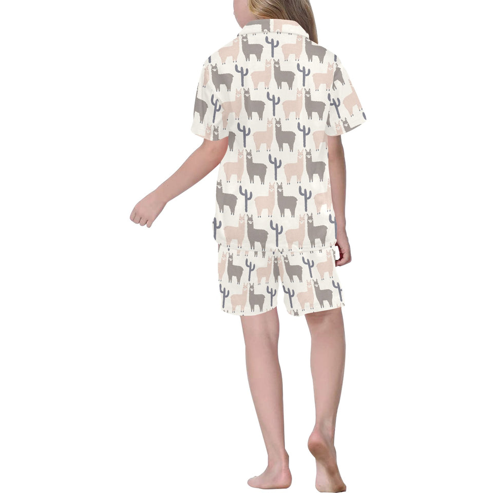 Llama Alpaca pattern Kids' Boys' Girls' V-Neck Short Pajama Set