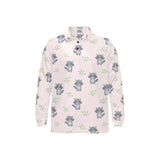 cute raccoons leaves pattern Men's Long Sleeve Polo Shirt