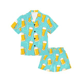 Beer pattern green background Kids' Boys' Girls' V-Neck Short Pajama Set