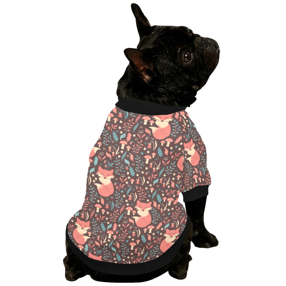 fox leaves mushroom pattern All Over Print Pet Dog Round Neck Fuzzy Shirt