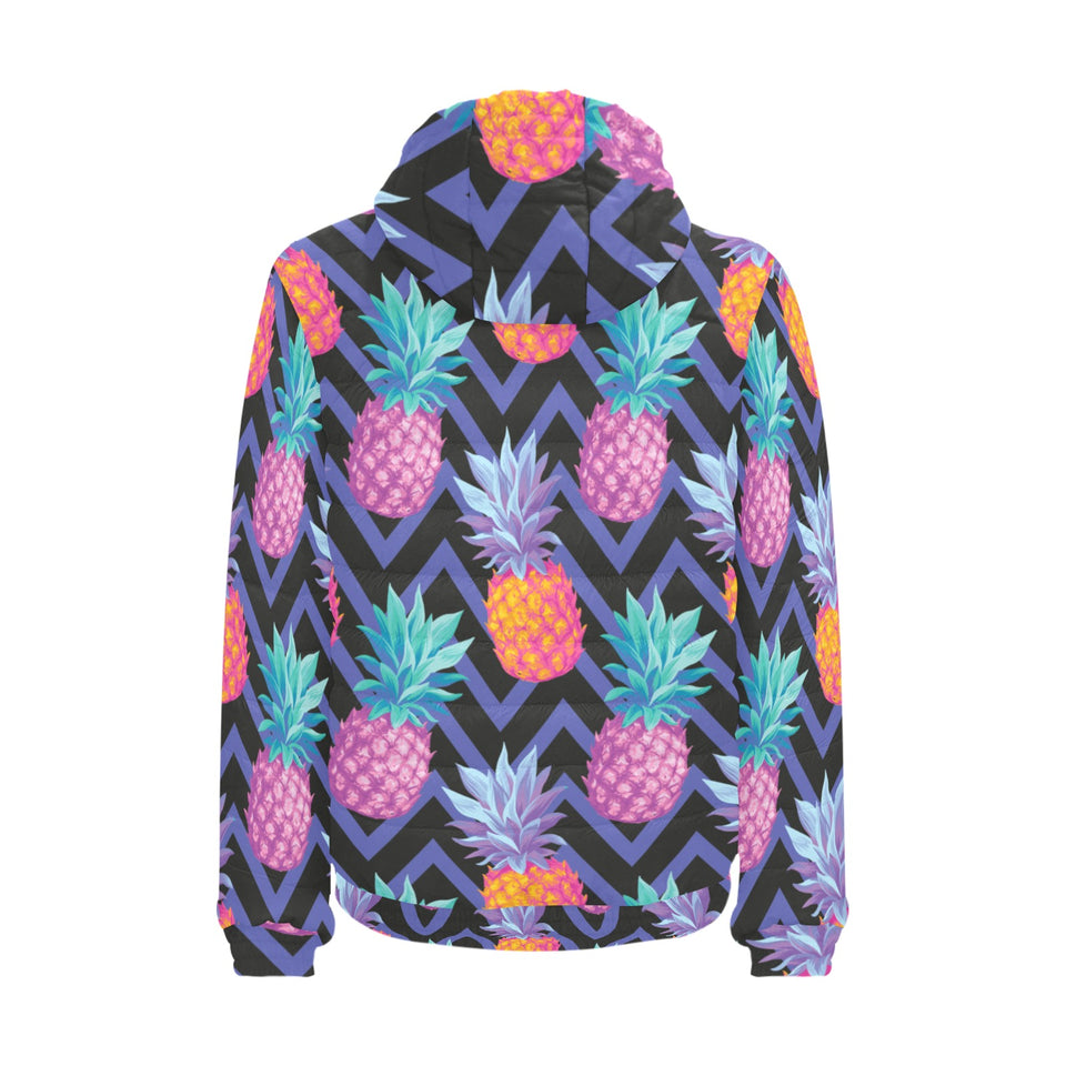 Pineapples pattern zigzag background Men's Padded Hooded Jacket
