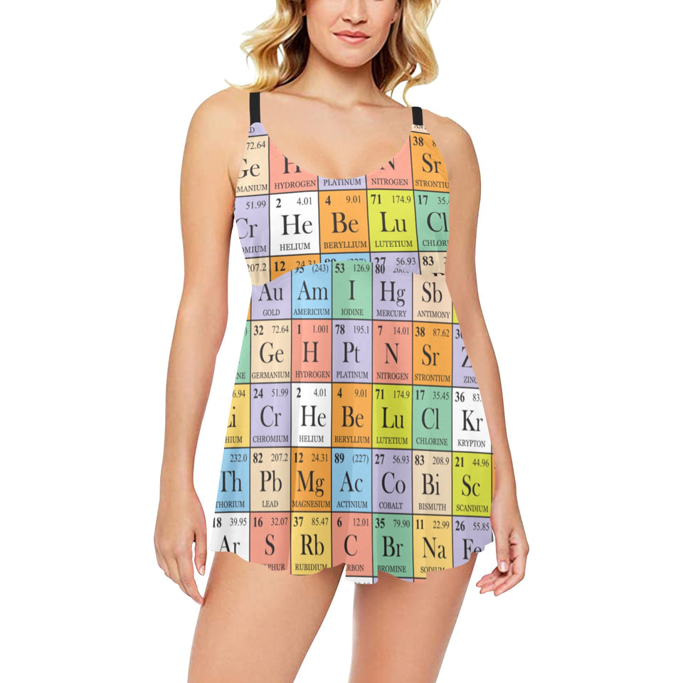 Chemistry Periodic Table Pattern Print Design 01 Chest Sexy Pleated Two Piece Swim Dress