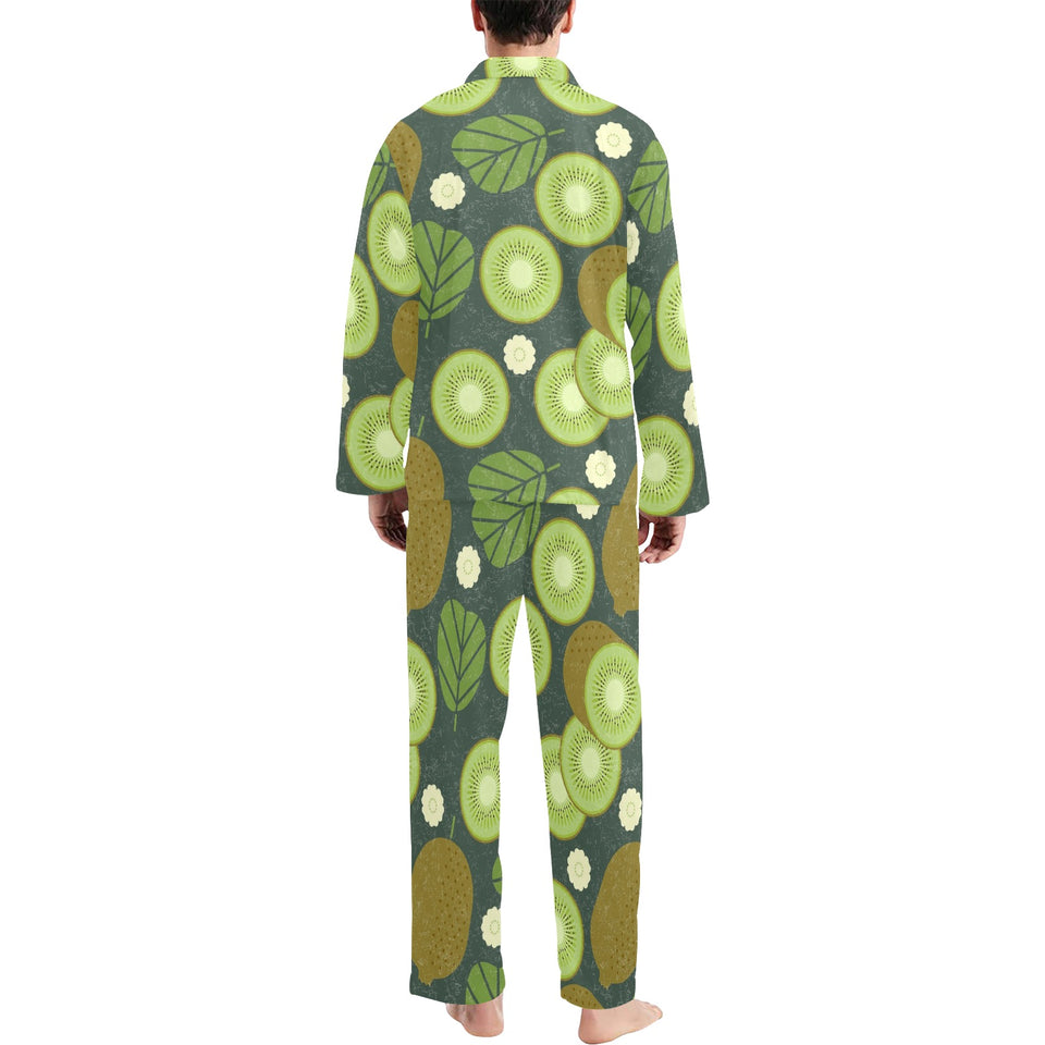 Whole sliced kiwi leave and flower Men's Long Pajama Set