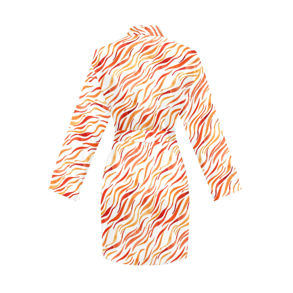 Fire flame watercolor pattern Women's Long Sleeve Belted Night Robe