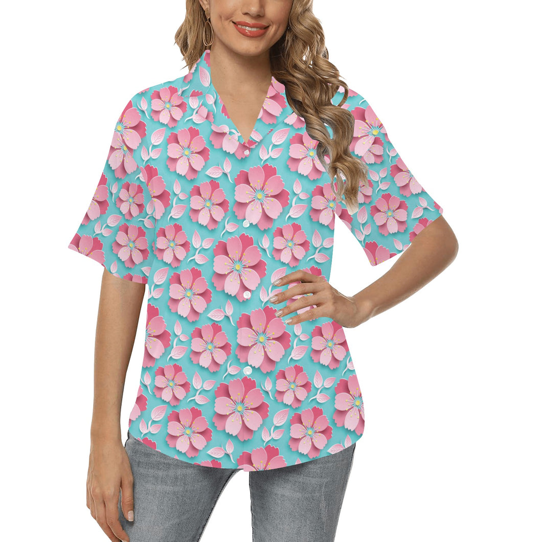 3D sakura cherry blossom pattern Women's All Over Print Hawaiian Shirt