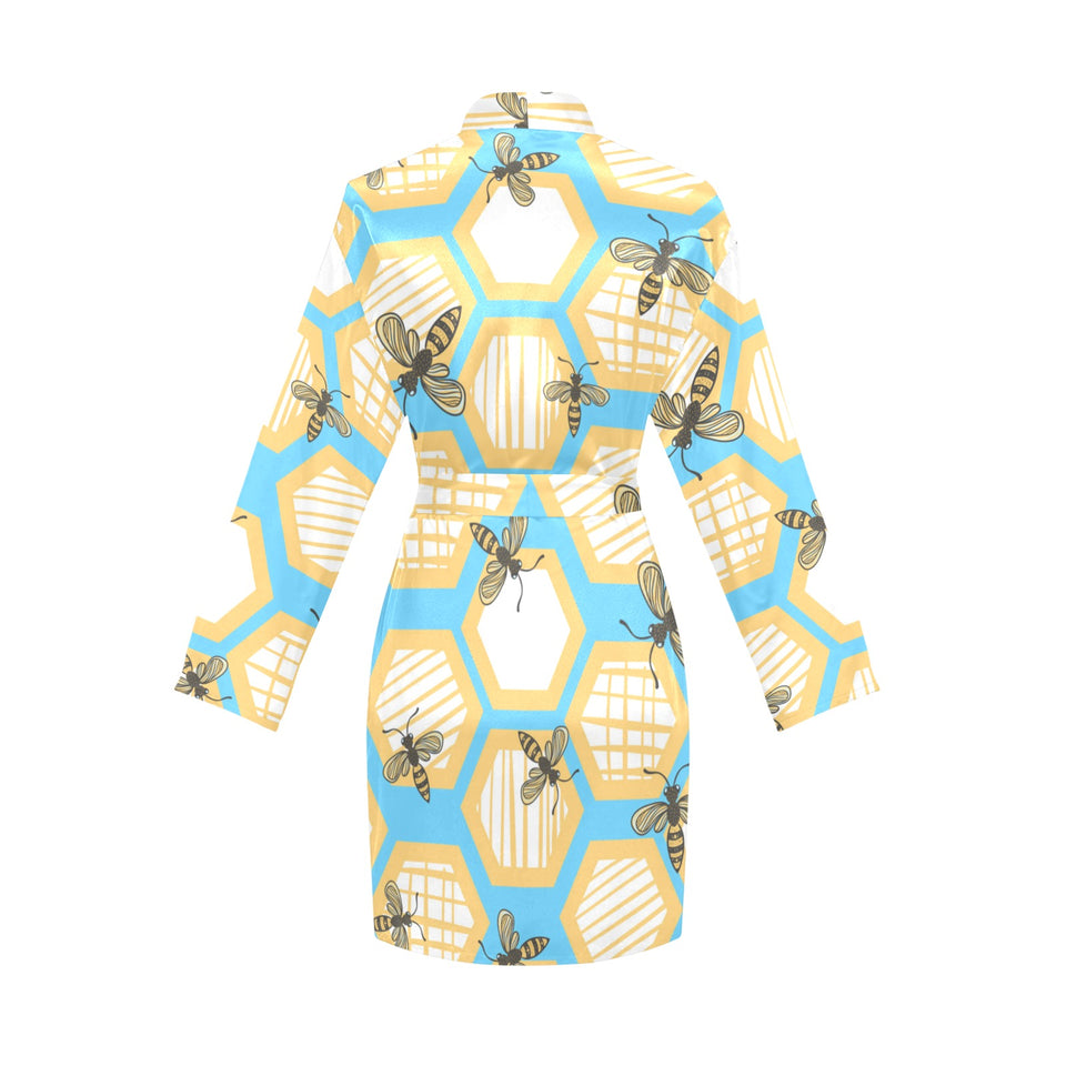 Bee honeycomb pattern Women's Long Sleeve Belted Night Robe