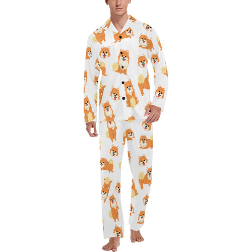 Brown pomeranian pattern Men's Long Pajama Set