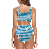 Starfish blue blackground Chest Bowknot High Waisted Bikini Swimsuit