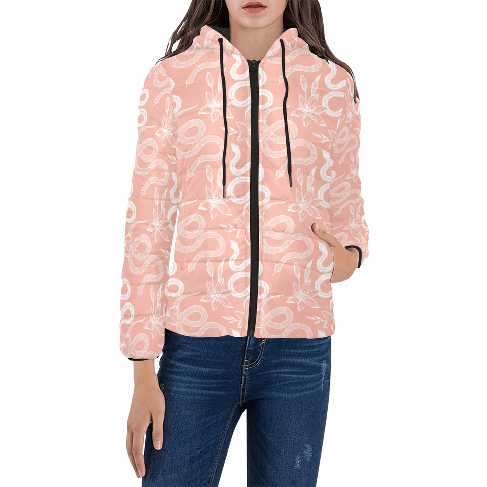 Snake lilies flower pattern Women's Padded Hooded Jacket