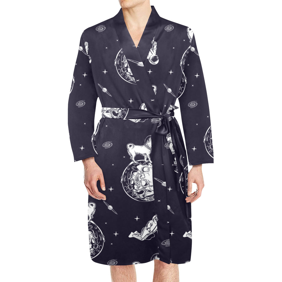 Chihuahua space helmet. astronaut pattern Men's Long Sleeve Belted Night Robe