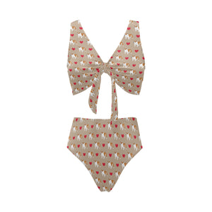 English Bulldog Pattern Print Design 05 Chest Bowknot High Waisted Bikini Swimsuit