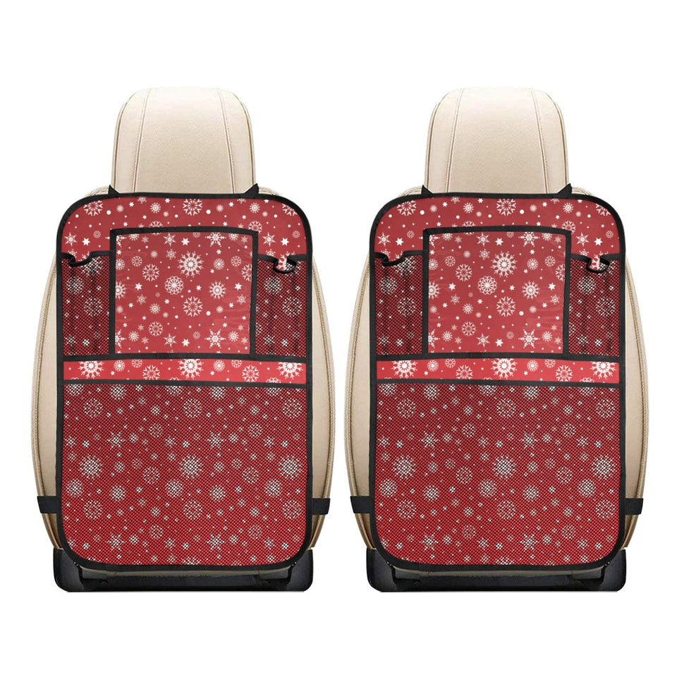 Snowflake pattern red background Car Seat Back Organizer