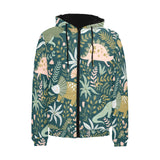 dinosaurs tropical leaves flower pattern Men's Padded Hooded Jacket