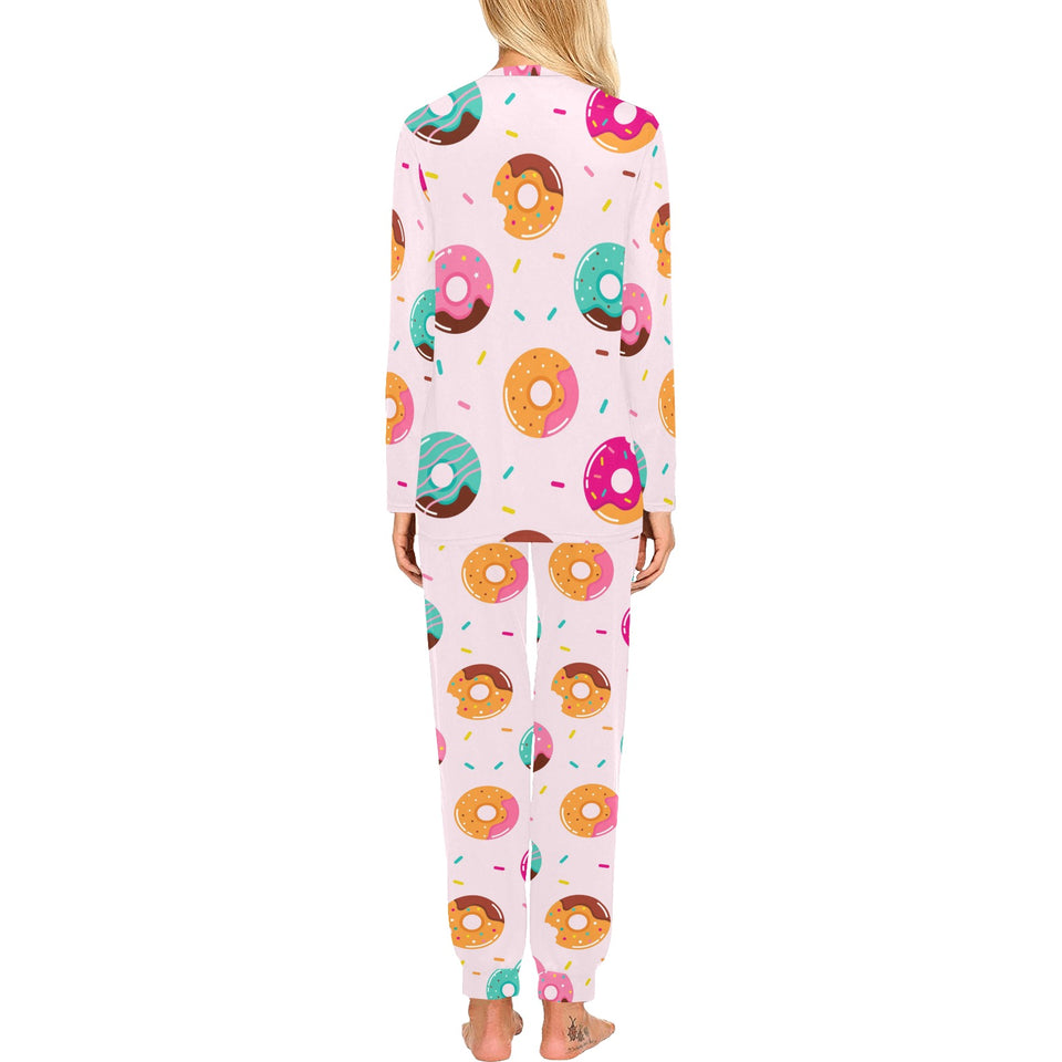 Donut pattern glaze pink background Women's All Over Print Pajama Set