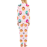 Donut pattern glaze pink background Women's All Over Print Pajama Set