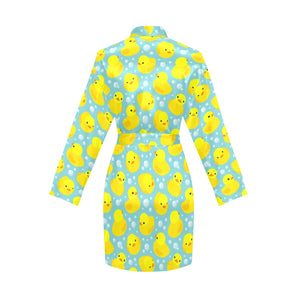 Duck Pattern Print Design 03 Women's Long Sleeve Belted Night Robe