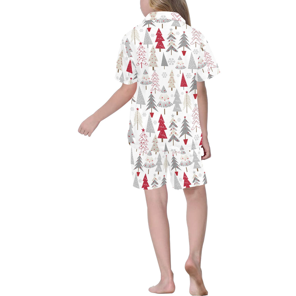 Cute Christmas tree pattern Kids' Boys' Girls' V-Neck Short Pajama Set