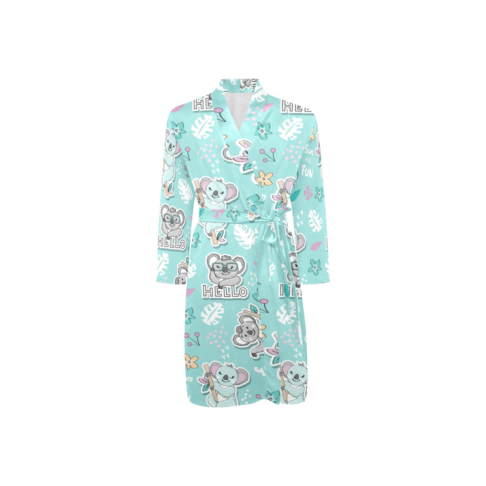 Cute koala pattern Men's Long Sleeve Belted Night Robe