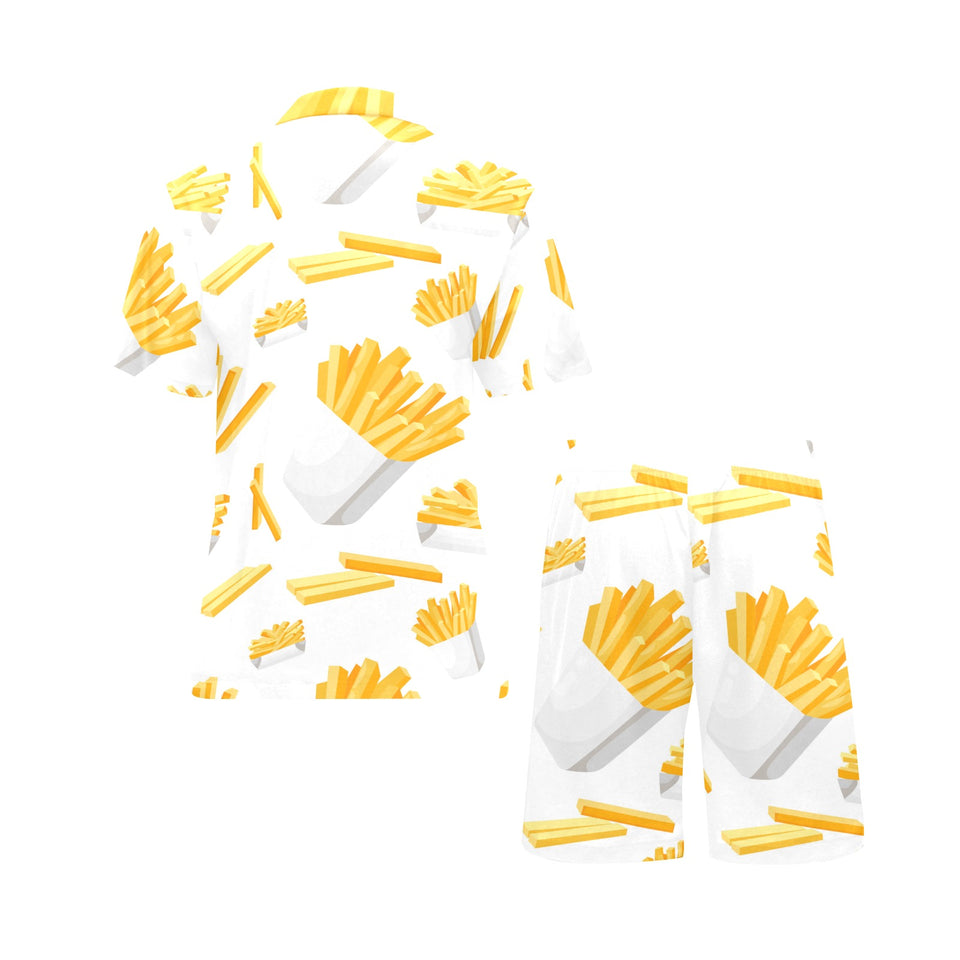 French fries white paper box pattern Men's V-Neck Short Pajama Set