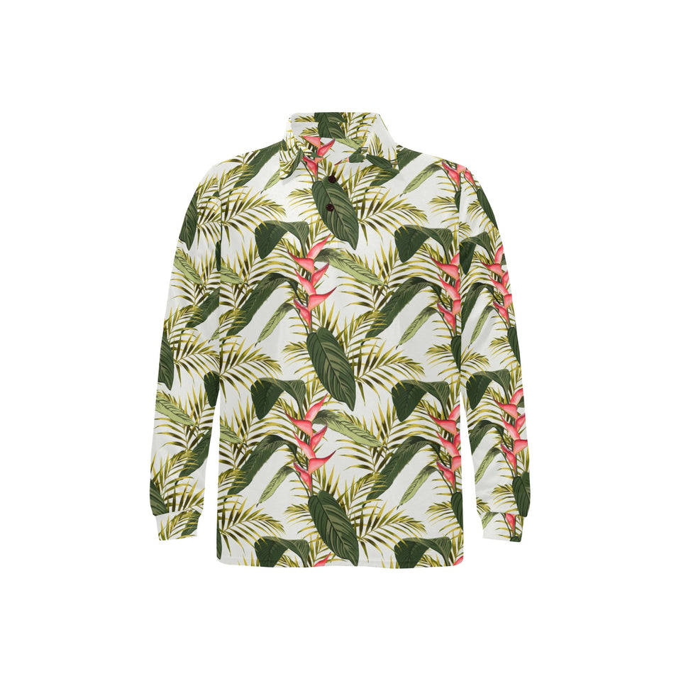 heliconia pattern Men's Long Sleeve Polo Shirt