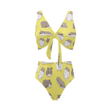 Cute Hamster pattern Chest Bowknot High Waisted Bikini Swimsuit