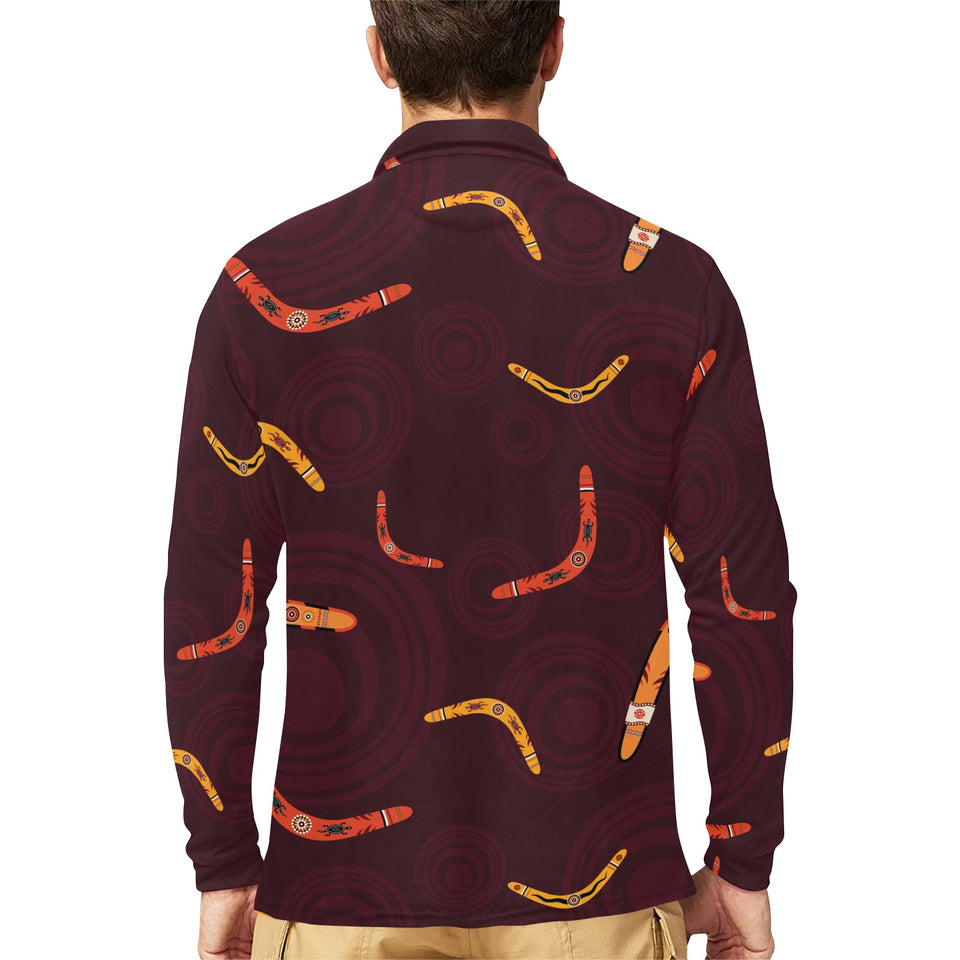 Boomerang Australian aboriginal ornament circle bl Men's Long Sleeve Polo Shirt