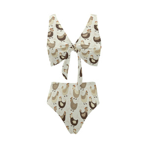 Cute rooster chicken cock Chest Bowknot High Waisted Bikini Swimsuit