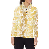 Gold grape pattern Women's Long Sleeve Polo Shirt