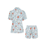 Bowling ball bowling pins blue blackground Women's V-Neck Short Pajama Set