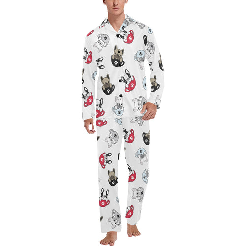 French bulldog cup paw pattern Men's Long Pajama Set