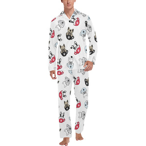 French bulldog cup paw pattern Men's Long Pajama Set