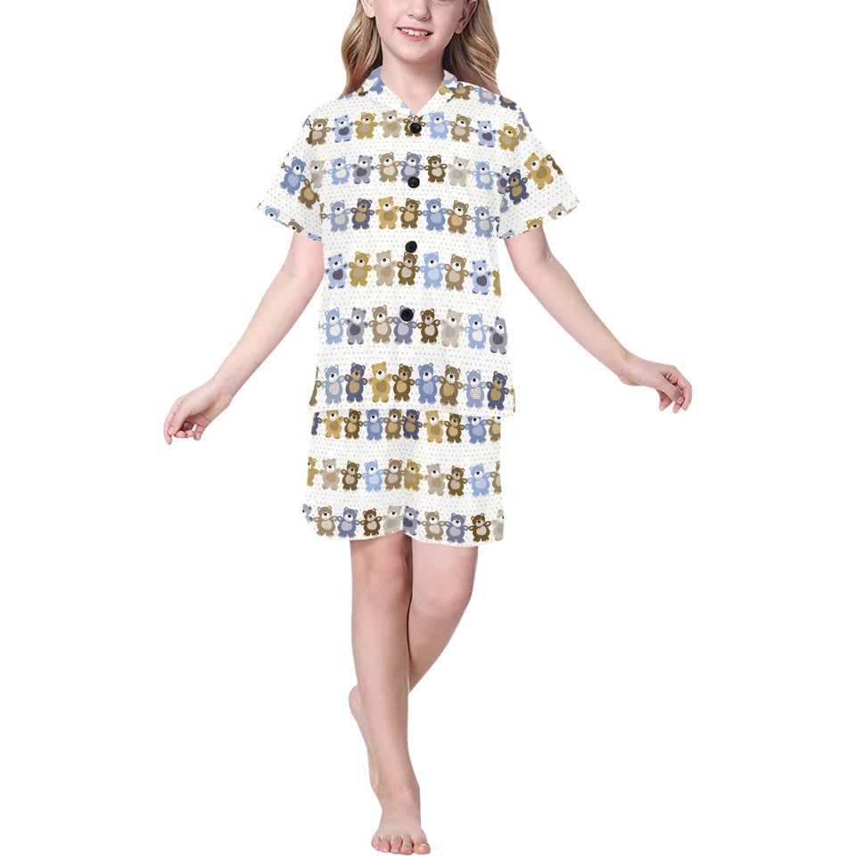 Teddy Bear Pattern Print Design 02 Kids' Boys' Girls' V-Neck Short Pajama Set