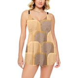 Bread Toast Pattern Print Design 04 Chest Sexy Pleated Two Piece Swim Dress