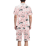 Cows milk product pink background Men's V-Neck Short Pajama Set