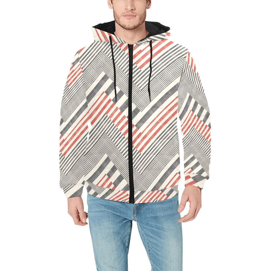 zigzag chevron striped pattern Men's Padded Hooded Jacket