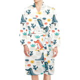 Cute Crocodile Pattern Men's Long Sleeve Belted Night Robe