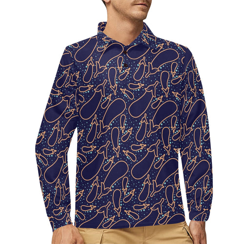 Eggplant Pattern Print Design 04 Men's Long Sleeve Polo Shirt