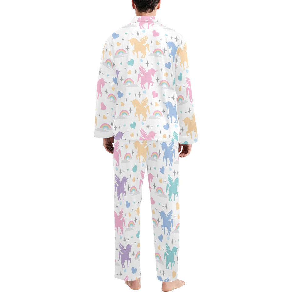 colorful unicorn rainbow heart pattern Men's Long Pajama Set