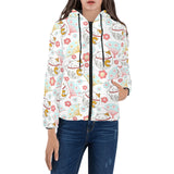 Maneki neko cat fan sakura Women's Padded Hooded Jacket