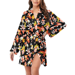 Goldfish Pattern Print Design 03 Women's Long Sleeve Belted Night Robe