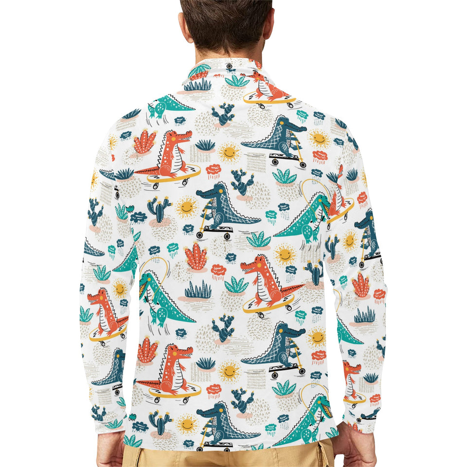 Cute Crocodile Pattern Men's Long Sleeve Polo Shirt