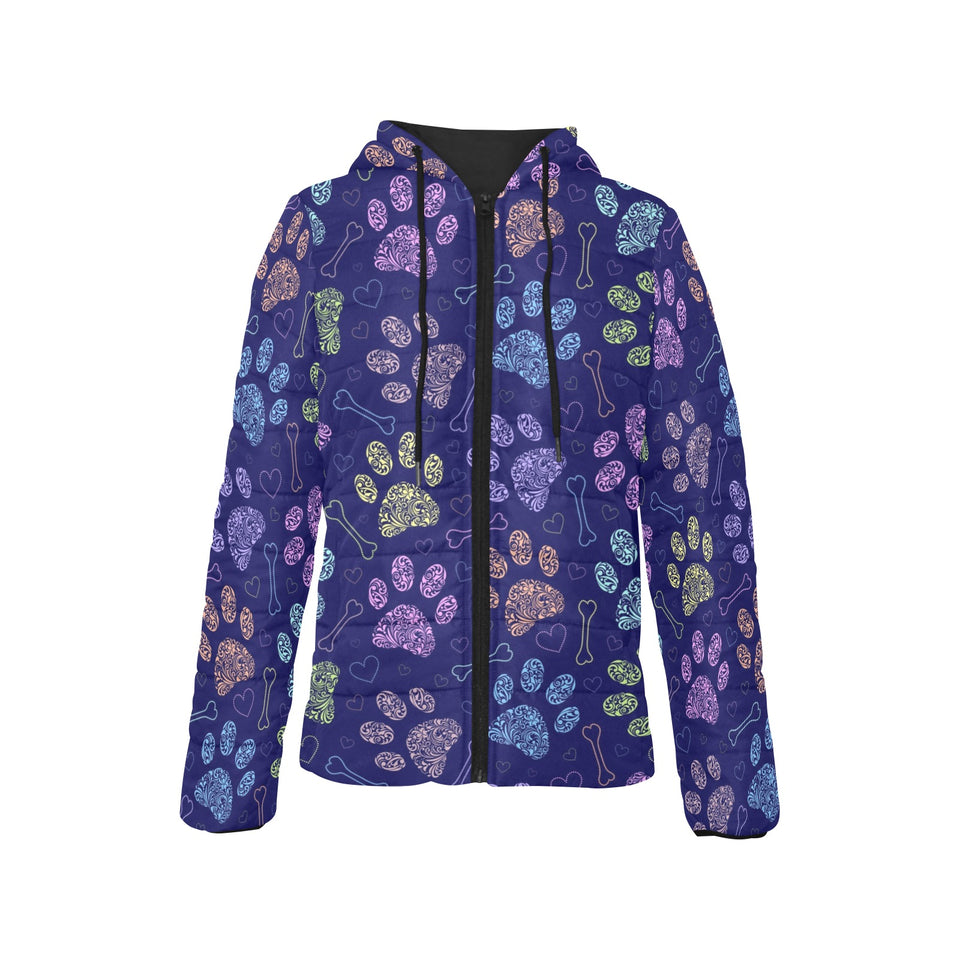 Dog Paws Pattern Print Design 02 Women's Padded Hooded Jacket