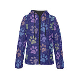 Dog Paws Pattern Print Design 02 Women's Padded Hooded Jacket
