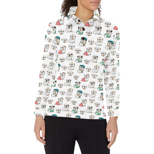 English Bulldog Pattern Print Design 03 Women's Long Sleeve Polo Shirt