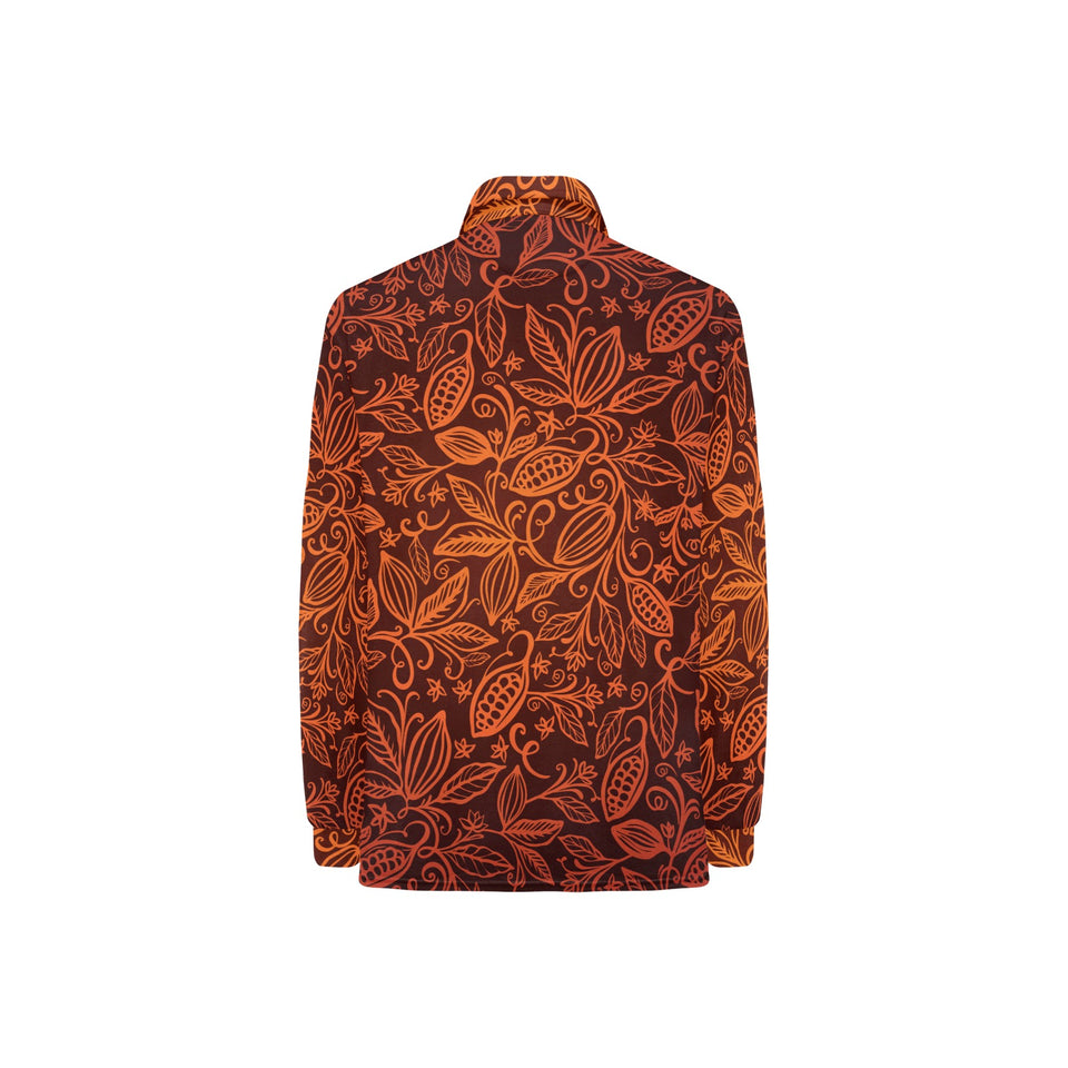 cacao beans tribal polynesian pattern Women's Long Sleeve Polo Shirt