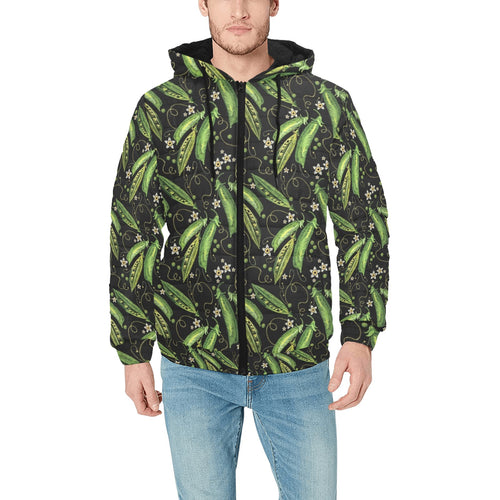 Green Peas Pattern Print Design 02 Men's Padded Hooded Jacket
