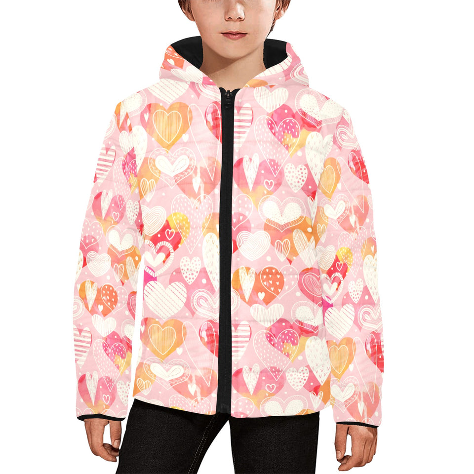 Hand drawn heart design pattern Kids' Boys' Girls' Padded Hooded Jacket